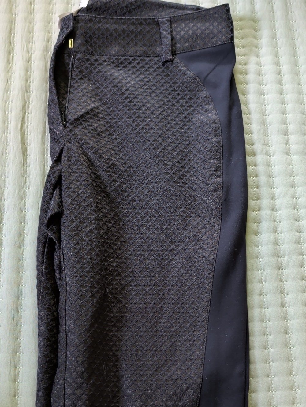 Cache Black Textured Ankle Pants with Smooth Side Panels